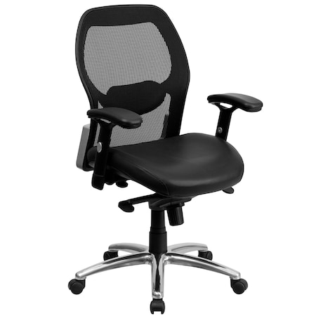 Contemporary Chair Mid-Back Exec Leather Chair, Black, Adjustable Arms, 17-3/4