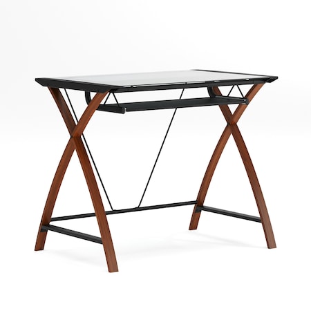 Computer Desk Glass Top Cherry Desk, 23-1/2