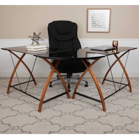 Black Glass L-Shape Corner Computer Desk MPN:NAN-JN-2824SL-COMBO-BK-GG