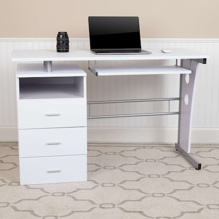 White Desk with Three Drawer Pedestal an MPN:NAN-WK-008-WH-GG