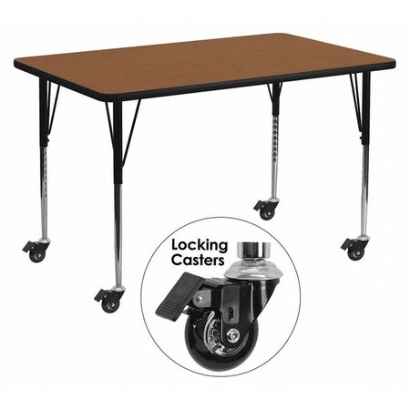 Rectangle Activity Table, Laminate, Wood Grain MPN:XU-A2448-REC-OAK-H-A-CAS-GG