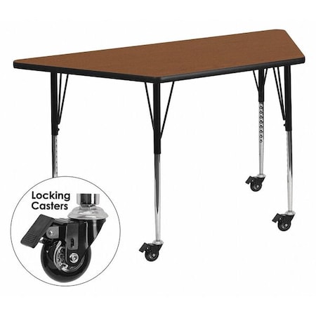 Trapezoid Activity Table, Chrome, Laminate, Particleboard, Steel, Wood Grain MPN:XU-A2448-TRAP-OAK-H-A-CAS-GG