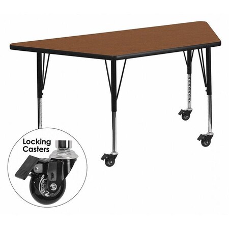Trapezoid Activity Table, 22.5 W, 45 L, 25.5 H, Chrome, Laminate, Particleboard, Steel, Wood Grain MPN:XU-A2448-TRAP-OAK-H-P-CAS-GG
