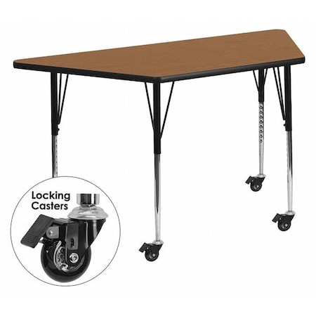 Trapezoid Activity Table, Chrome, Laminate, Particleboard, Steel, Wood Grain MPN:XU-A3060-TRAP-OAK-T-A-CAS-GG