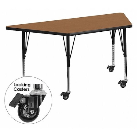 Trapezoid Activity Table, Chrome, Laminate, Particleboard, Steel, Wood Grain MPN:XU-A3060-TRAP-OAK-T-P-CAS-GG