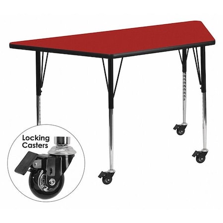 Trapezoid Activity Table, Chrome, Laminate, Particleboard, Steel, Red MPN:XU-A3060-TRAP-RED-T-A-CAS-GG