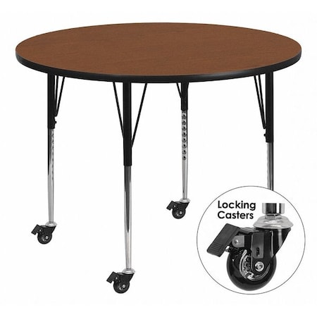 Round Activity Table, Laminate, Wood Grain MPN:XU-A42-RND-OAK-H-A-CAS-GG