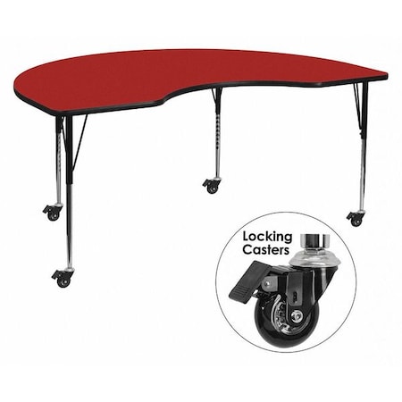 Kidney Table, Kidney Shp, Red, Lckng Cstrs, 48x72