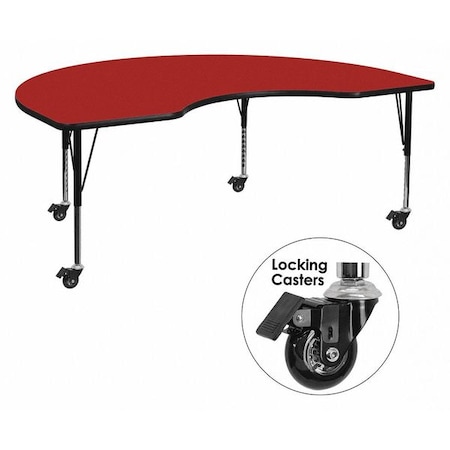 Kidney Table, Kidney Shp, Red, Lckng Cstrs, 48x72