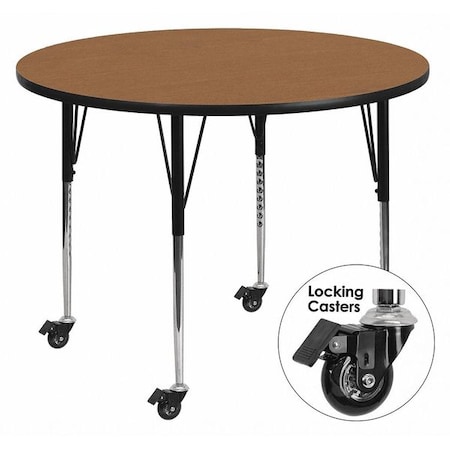 Round Activity Table, Laminate, Wood Grain MPN:XU-A60-RND-OAK-T-A-CAS-GG