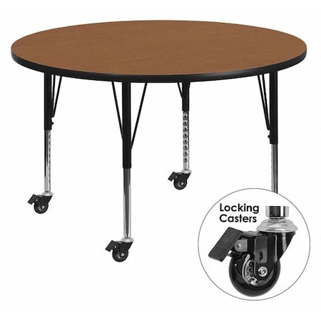Round Activity Table, Laminate, Wood Grain MPN:XU-A60-RND-OAK-T-P-CAS-GG