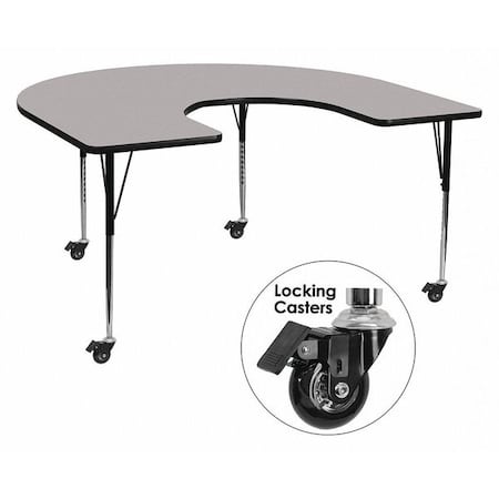 Horseshoe Activity Table, Laminate, Grey MPN:XU-A6066-HRSE-GY-T-A-CAS-GG