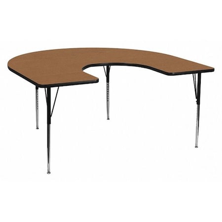 Horseshoe Activity Table, Chrome, Laminate, Particleboard, Steel, Wood Grain MPN:XU-A6066-HRSE-OAK-T-A-GG