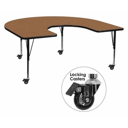 Horseshoe Activity Table, Laminate, Wood Grain MPN:XU-A6066-HRSE-OAK-T-P-CAS-GG