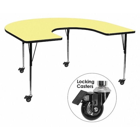 Horseshoe Activity Table, Laminate, Yellow MPN:XU-A6066-HRSE-YEL-T-A-CAS-GG