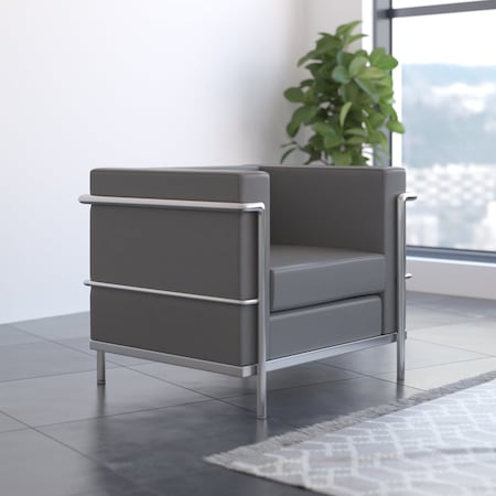 Gray LeatherSoft Chair with Double Bar Frame MPN:ZB-REGAL-810-1-CHAIR-GY-GG
