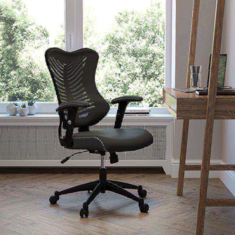 Flash Furniture Designer Ergonomic LeatherSoft Faux Leather/Mesh High-Back Chair, Black MPN:BL-ZP-806-BK-LEA-GG