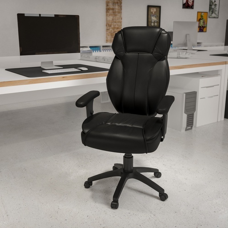 Flash Furniture Ergonomic LeatherSoft Faux Leather High-Back Swivel Chair, Black MPN:BT-9835H-GG