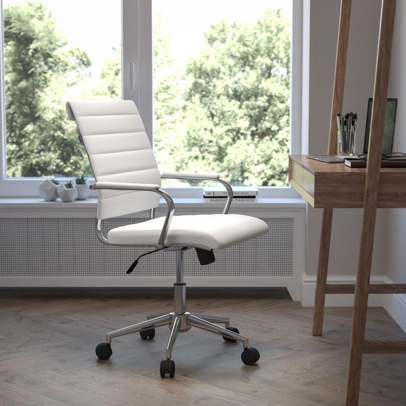 Flash Furniture Hansel LeatherSoft Faux Leather Mid-Back Executive Office Chair, White MPN:BT20595MNAWH