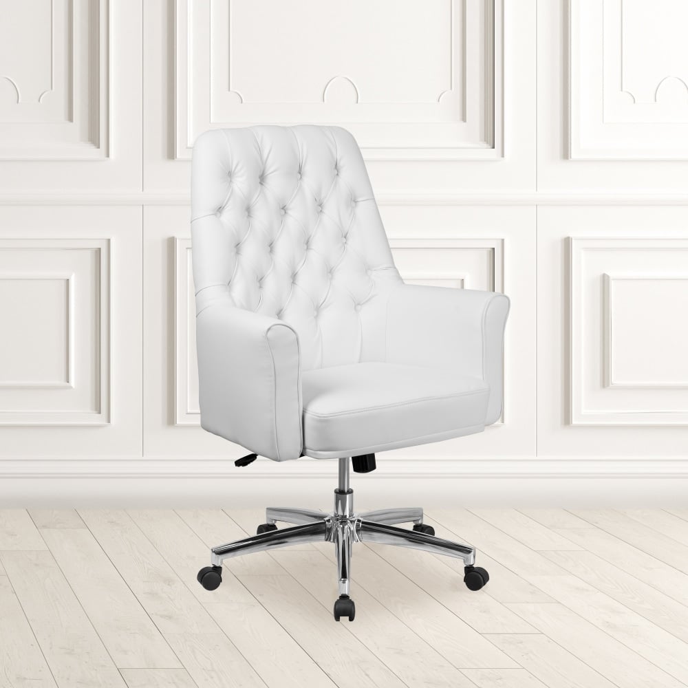 Flash Furniture Traditional Tufted LeatherSoft Mid-Back Executive Office Chair, White MPN:BT444MIDWH
