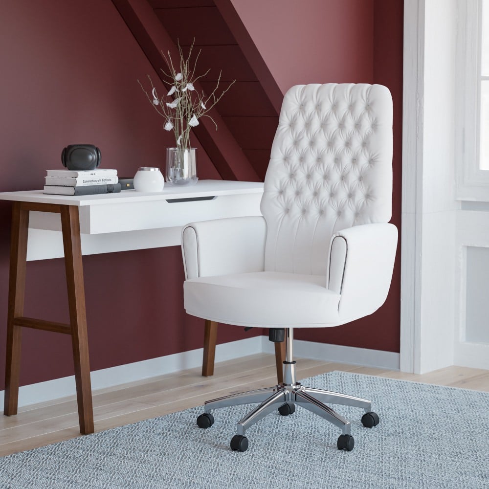 Flash Furniture Traditional Tufted LeatherSoft High-Back Executive Office Chair, White MPN:BT444WH