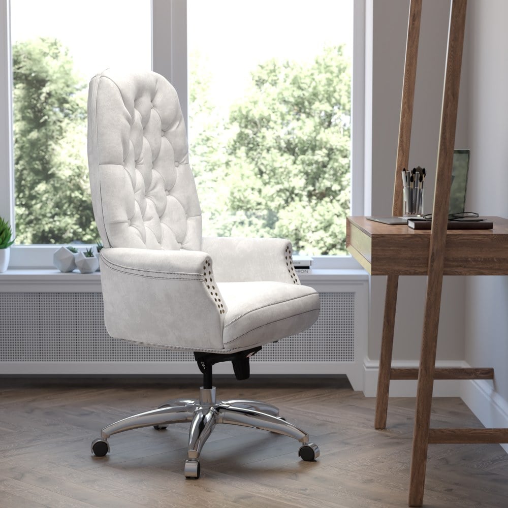 Flash Furniture Ergonomic Traditional Tufted LeatherSoft High-Back Multifunction Executive Office Chair, White MPN:BT90269HWH