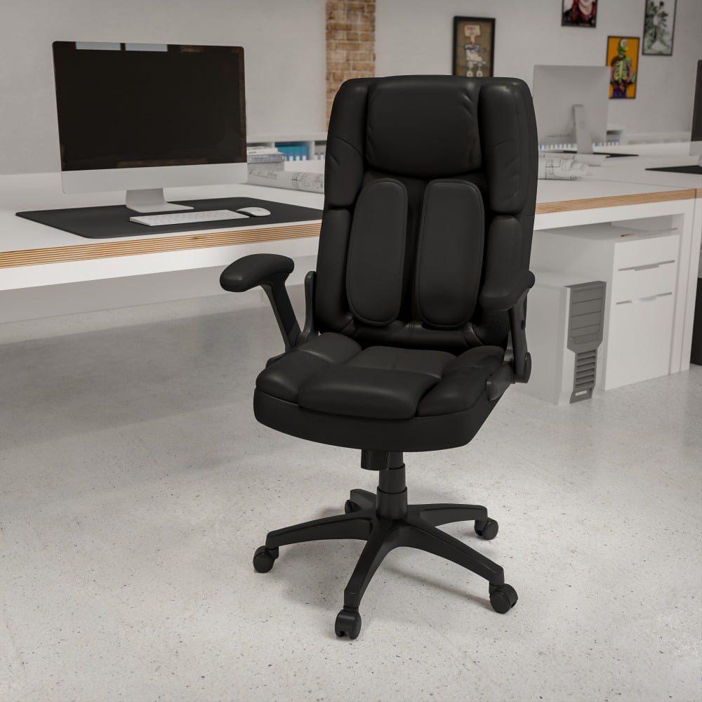 Flash Furniture Extreme Comfort Ergonomic LeatherSoft High-Back Executive Office Chair With Flip-Up Arms, Black MPN:BT90275H