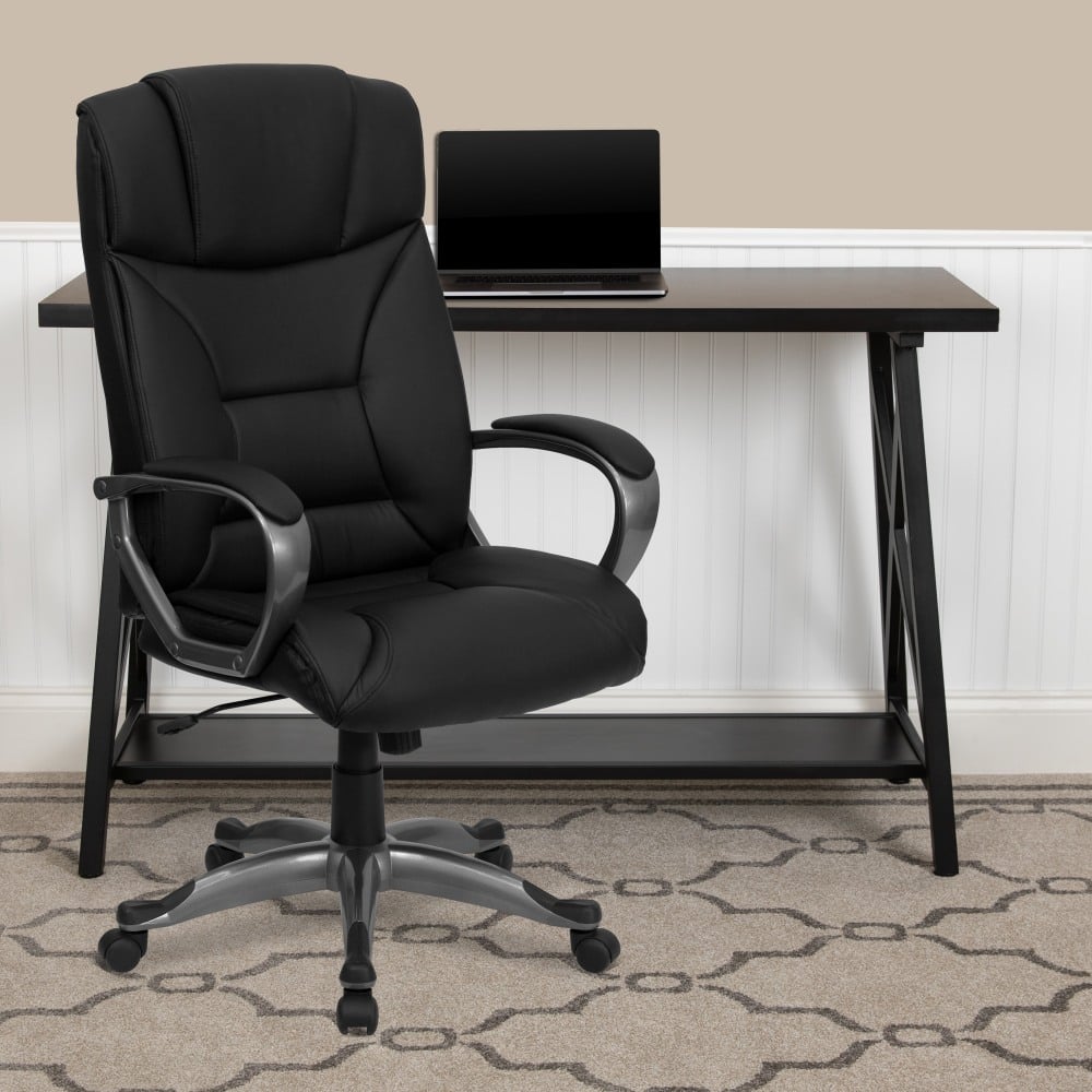 Flash Furniture Ergonomic LeatherSoft High-Back Executive Office Chair With Lip Edge Base And Arms, Black MPN:BT9177BK