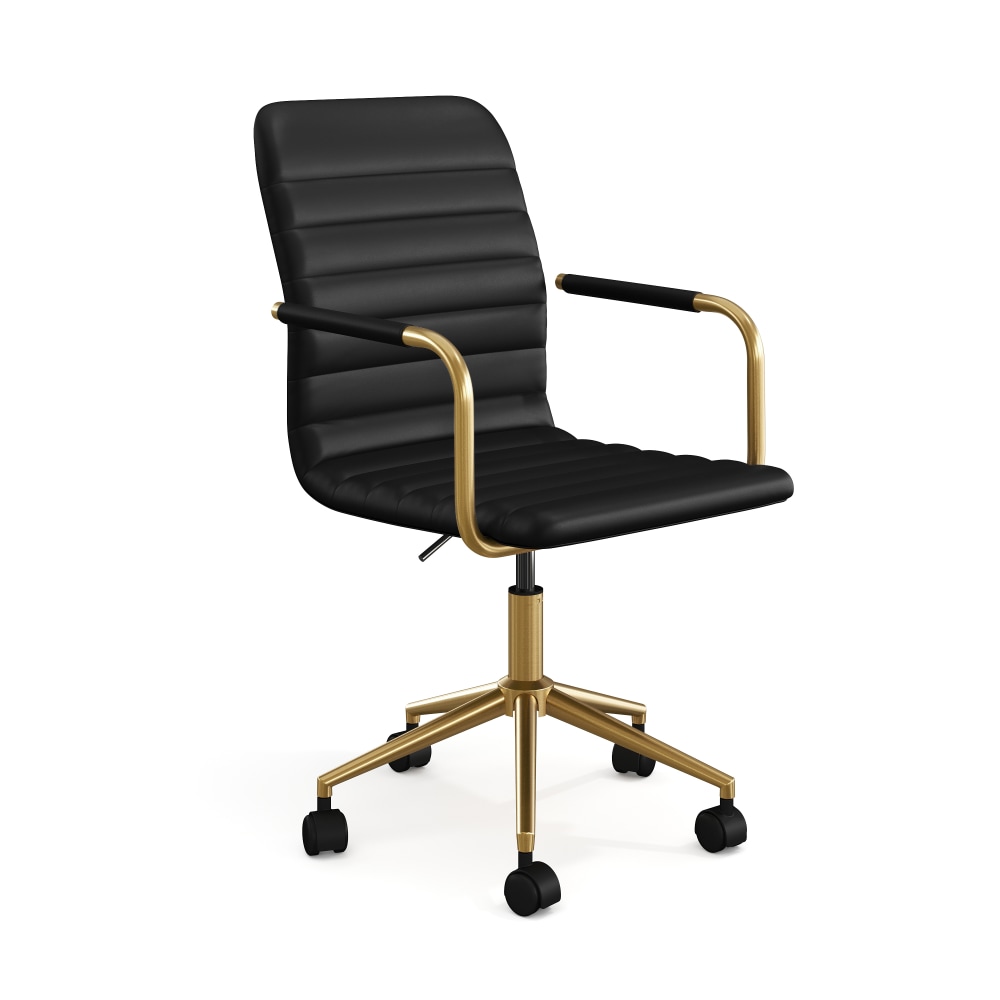 Martha Stewart Taytum Upholstered Office Chair, Black Faux Leather/Polished Brass Frame MPN:CH142370BKGLD