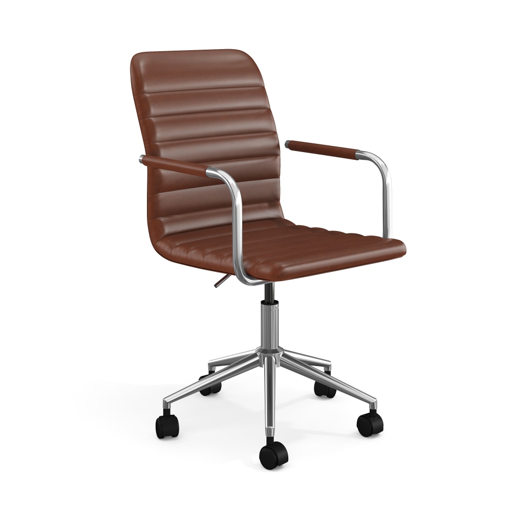 Martha Stewart Taytum Upholstered Office Chair, Saddle Brown Faux Leather/Polished Nickel Frame MPN:CH142370BR