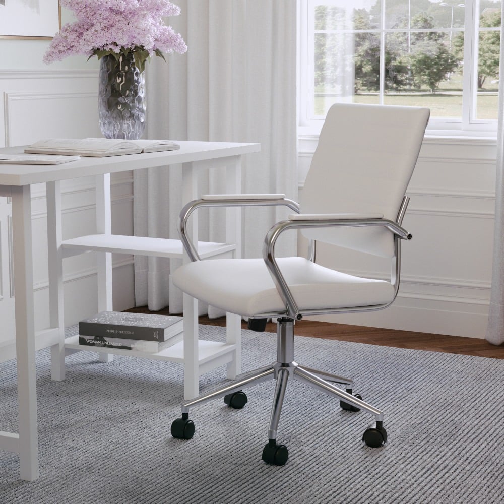 Martha Stewart Piper Faux Leather Upholstered Mid-Back Executive Office Chair, White/Polished Nickel MPN:CH2209212WH