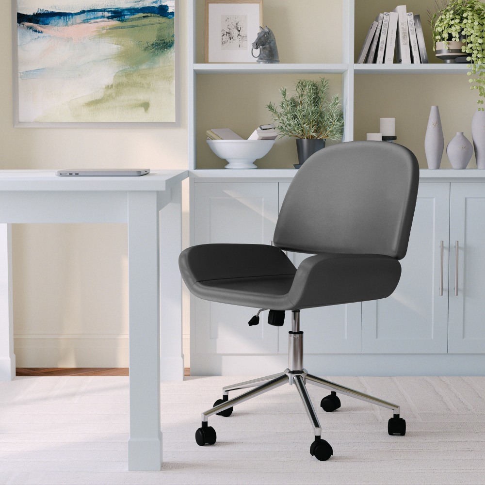 Martha Stewart Tyla Faux Leather Upholstered Mid-Back Executive Office Chair, Gray/Polished Nickel MPN:CH2209215GY