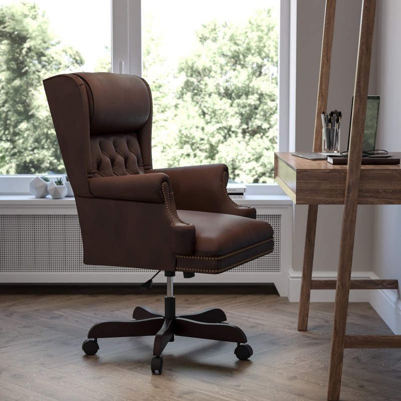 Flash Furniture Traditional Tufted Ergonomic LeatherSoft Faux Leather High-Back Swivel Chair, Brown MPN:CI-J600-BRN-GG