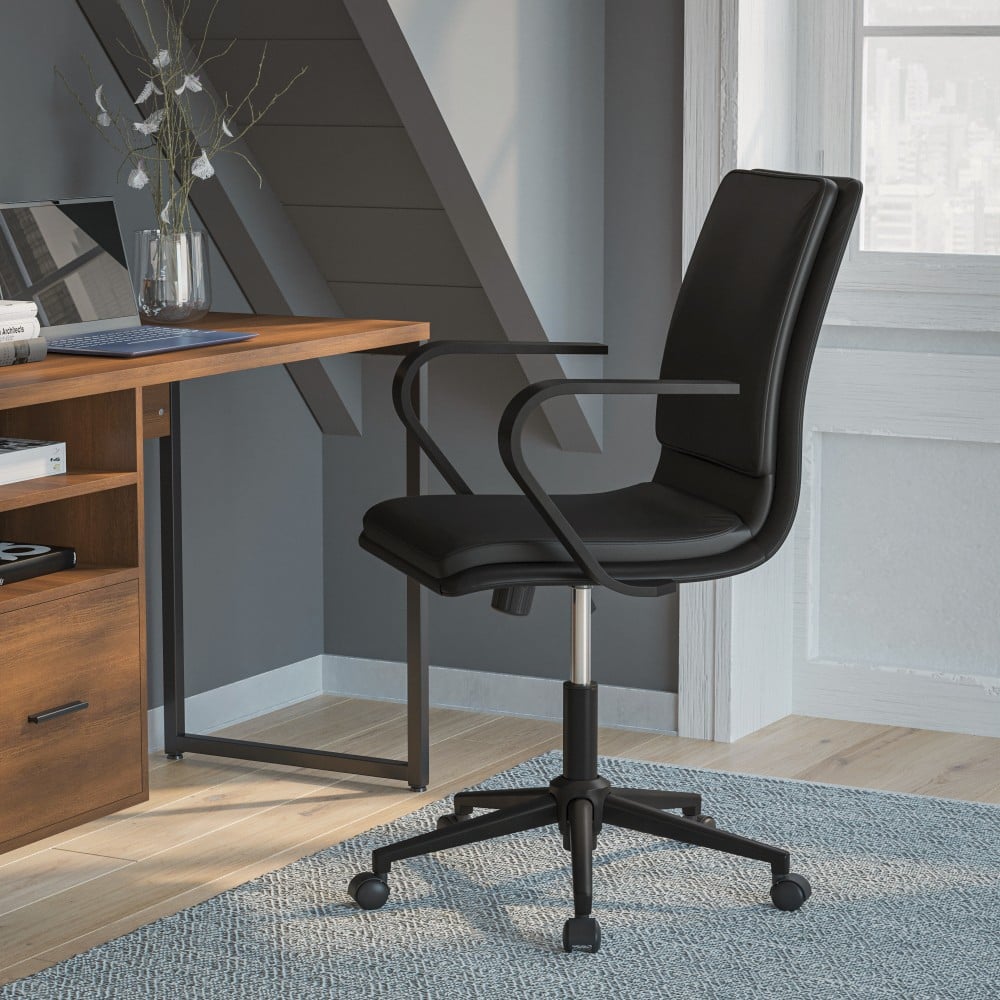 Flash Furniture James Faux Leather Mid-Back Designer Executive Upholstered Office Chair, Black MPN:GO21111BBKBK