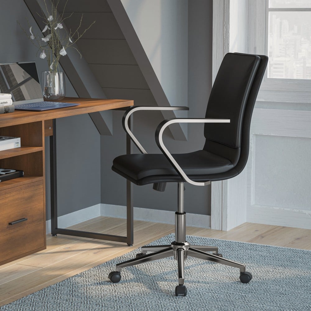 Flash Furniture James Faux Leather Mid-Back Designer Executive Upholstered Office Chair, Black/Chrome MPN:GO21111BBKCHR
