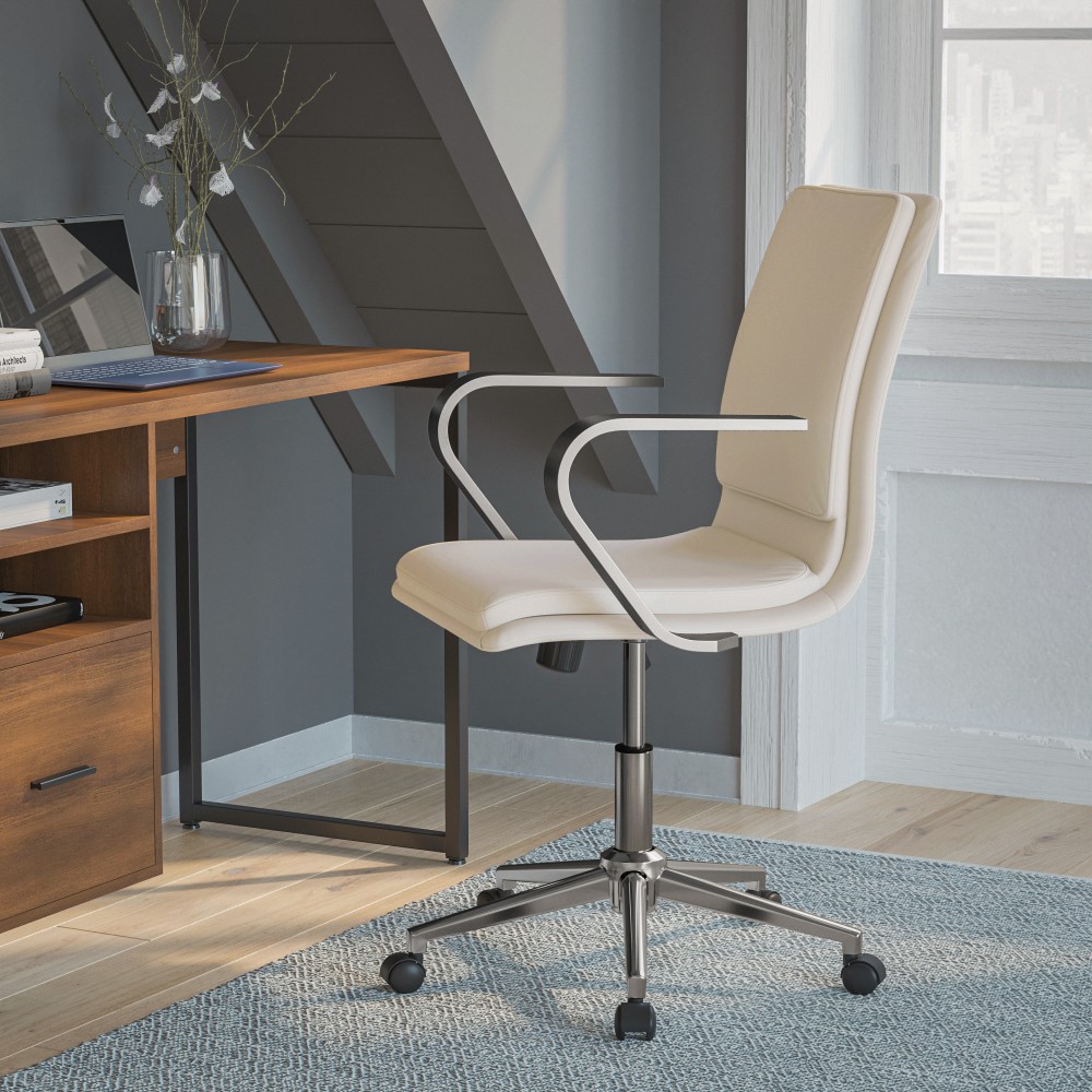 Flash Furniture James Faux Leather Mid-Back Designer Executive Upholstered Office Chair, Taupe/Chrome MPN:GO21111BTAUPCHR
