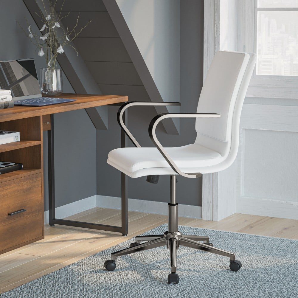 Flash Furniture James Faux Leather Mid-Back Designer Executive Upholstered Office Chair, White/Chrome MPN:GO21111BWHCHR