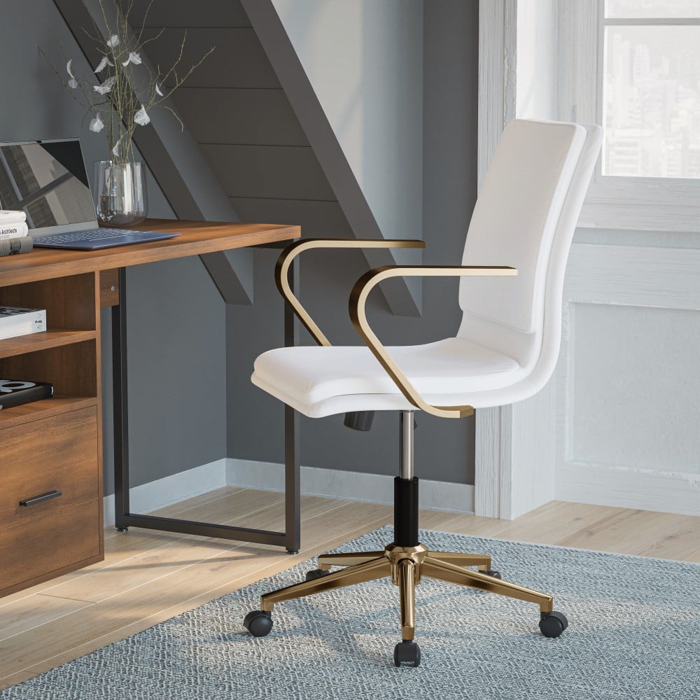 Flash Furniture James Faux Leather Mid-Back Designer Executive Upholstered Office Chair, White/Gold MPN:GO21111BWHGLD