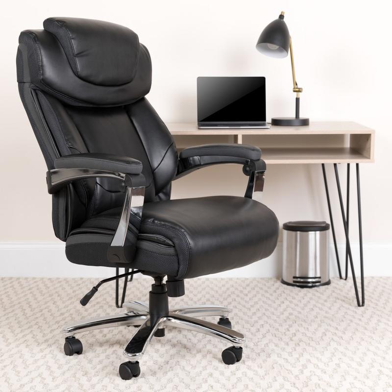 Flash Furniture Hercules Big & Tall Ergonomic LeatherSoft Faux Leather Office Chair With Height-Adjustable Headrest, Black/Gray MPN:GO2223BK