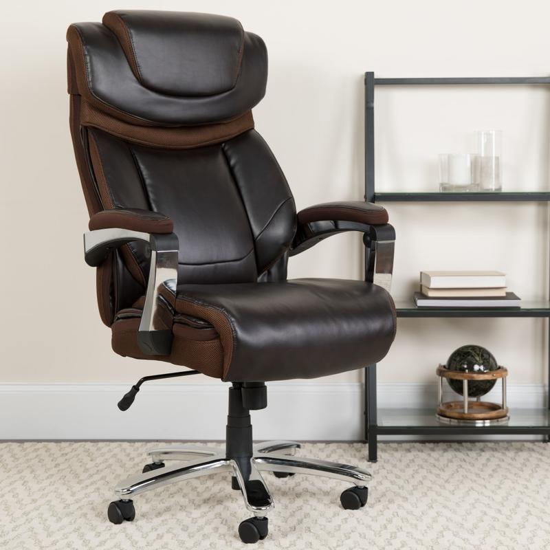 Flash Furniture Hercules Big & Tall Ergonomic LeatherSoft Faux Leather Office Chair With Height-Adjustable Headrest, Brown/Gray MPN:GO2223BN