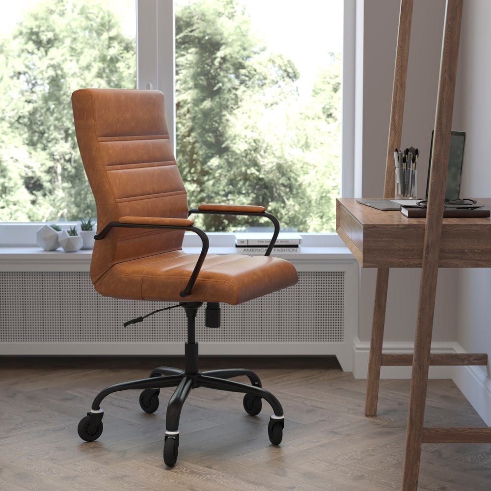 Flash Furniture Whitney Ergonomic Faux Leather High-Back Executive Swivel Office Chair, Brown/Black MPN:GO2286HBRBKRLB