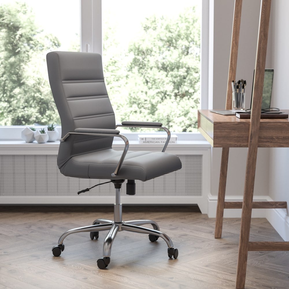 Flash Furniture LeatherSoft Faux Leather High-Back Office Chair, Gray/Chrome MPN:GO2286HGR