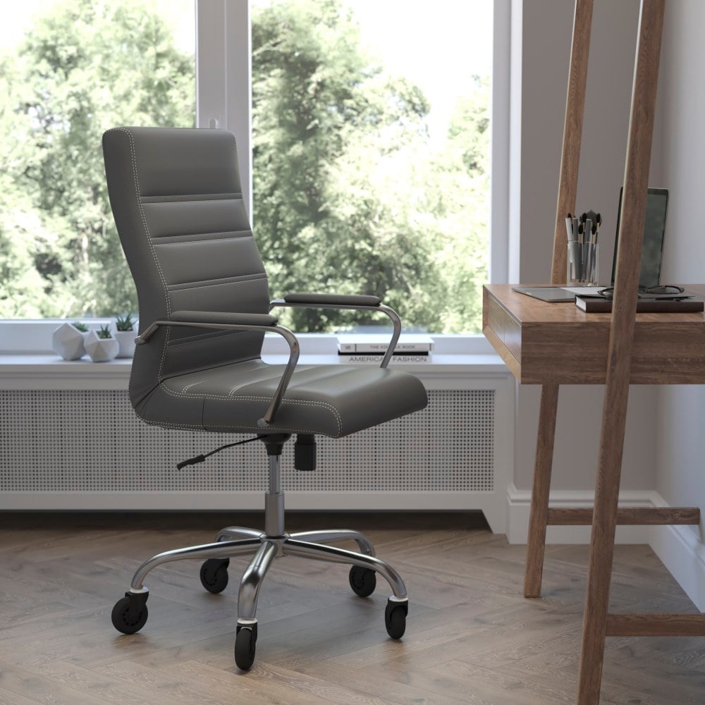 Flash Furniture Whitney Ergonomic Faux Leather High-Back Executive Swivel Office Chair, Gray/Chrome MPN:GO2286HGRRLB