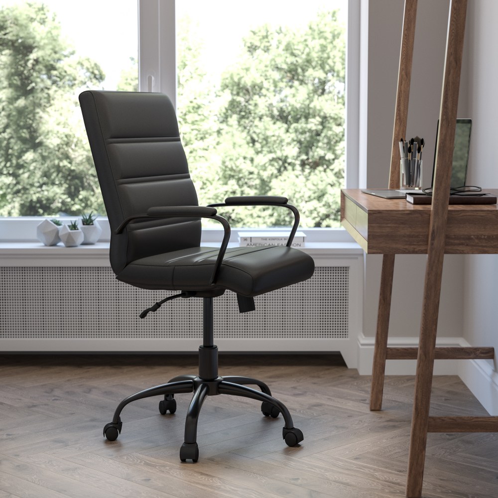 Flash Furniture LeatherSoft Faux Leather Mid-Back Office Chair, Black/Chrome MPN:GO2286MBKBK