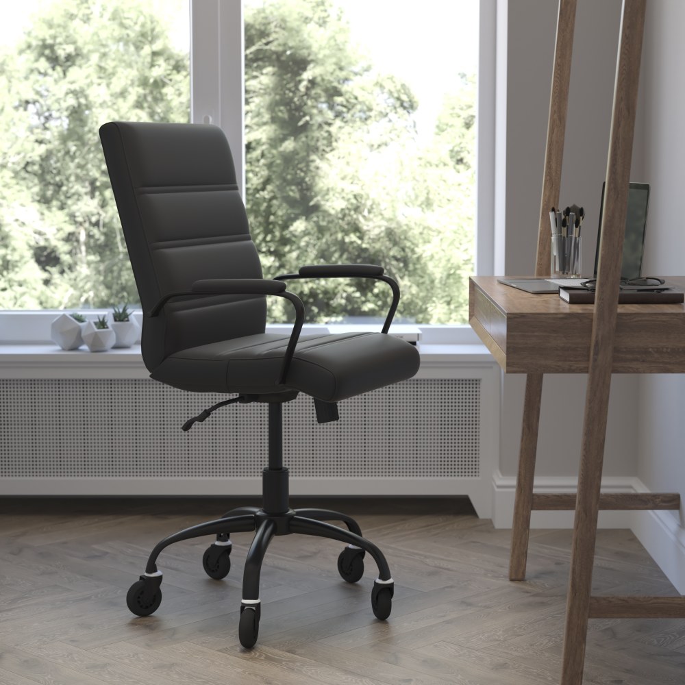Flash Furniture Camilia Ergonomic Faux Leather Mid-Back Executive Swivel Office Chair With Arms, Black MPN:GO2286MBKBKRLB