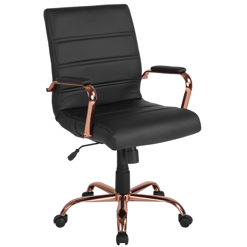 Flash Furniture LeatherSoft Faux Leather Mid-Back Office Chair With Chrome Base And Arms, Black/Pink MPN:GO2286MBKRSGLD