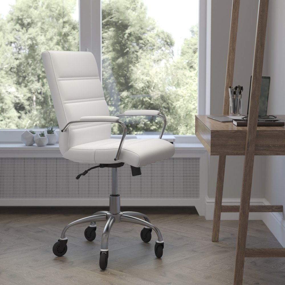 Flash Furniture Camilia Ergonomic Faux Leather Mid-Back Executive Swivel Office Chair With Arms, White/Chrome MPN:GO2286MWHRLB