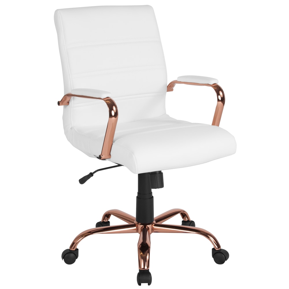 Flash Furniture LeatherSoft Faux Leather Mid-Back Office Chair With Chrome Base And Arms, White/Pink MPN:GO2286MWHRSGLD