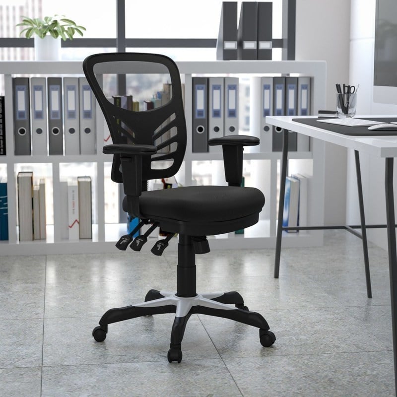 Flash Furniture Nicholas Mid-Back Black Mesh Multifunction Executive Swivel Ergonomic Office Chair with Adjustable Arms, Black MPN:HL-0001-GG
