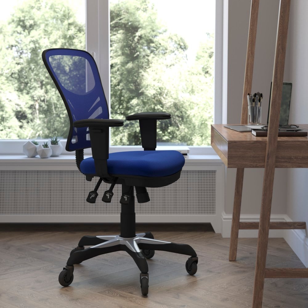 Flash Furniture Nicholas Ergonomic Mesh Mid-Back Multifunction Executive Swivel Office Chair, Blue/Black MPN:HL0001BLRLB